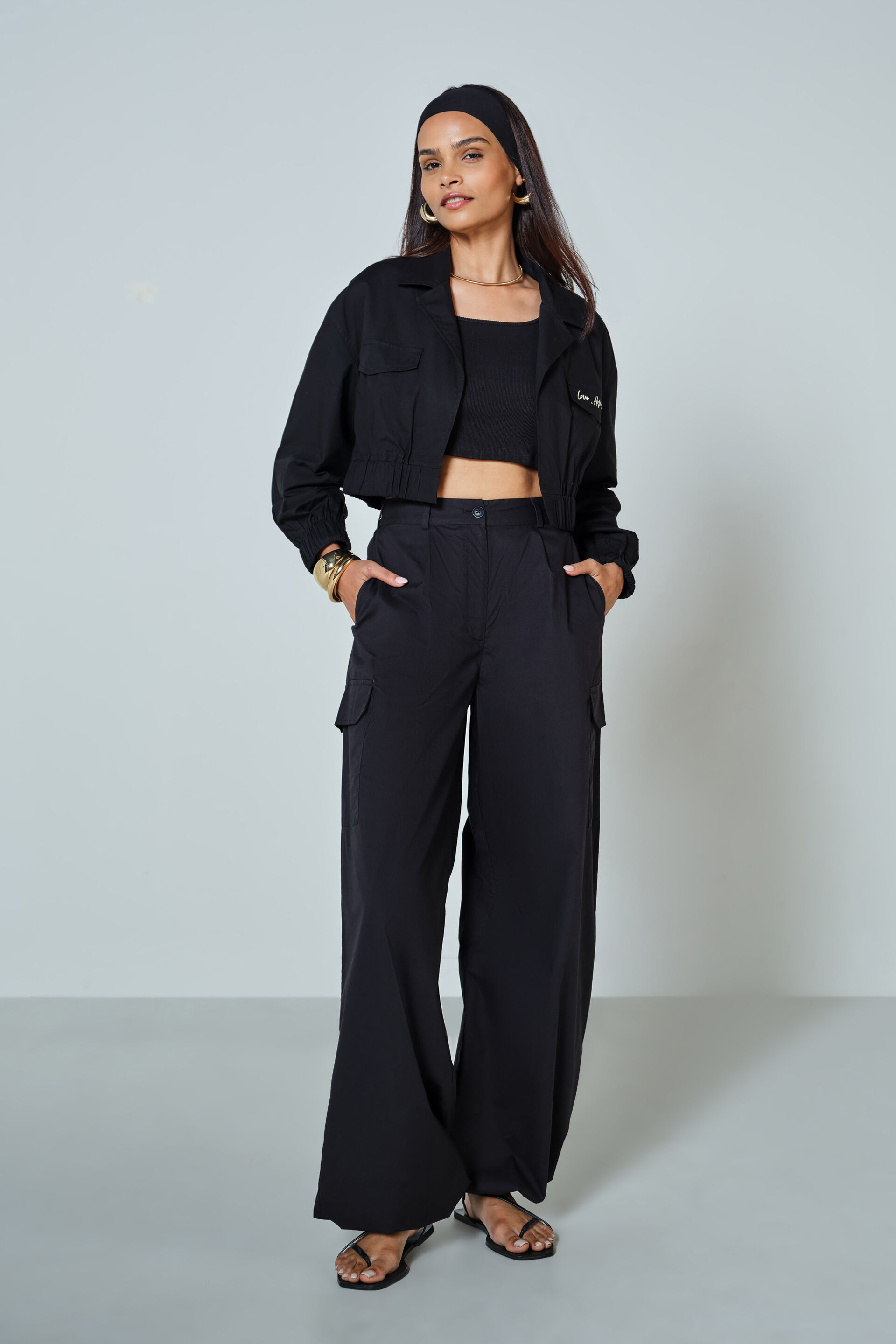 Chica Cropped Cotton Jacket, Black, image 2